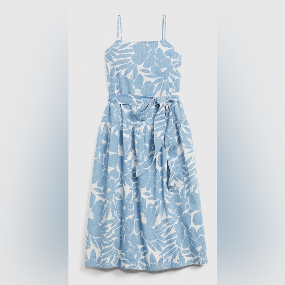 Chambray Floral Print Gap Midi Dress w Pockets